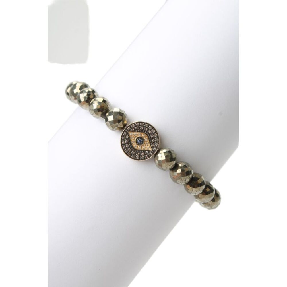 Sydney Evan Womens 14K Gold Diamond+Sapphire Evil Eye Pyrite Stretch Bracelet OS